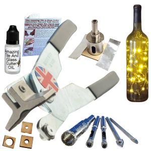 Stained Glass Cutting with Glass Cutting Oil Glass Drill Bits Diamond Hole Saw with Templates Black Kit 2